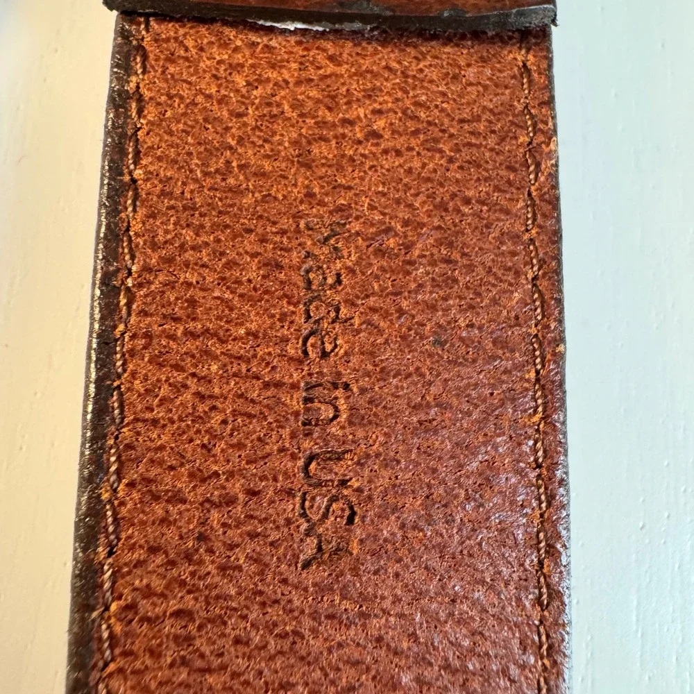 Vtg Western Brown Genuine Leather‎ Belt Made in USA Silver Buckle Cognac XL